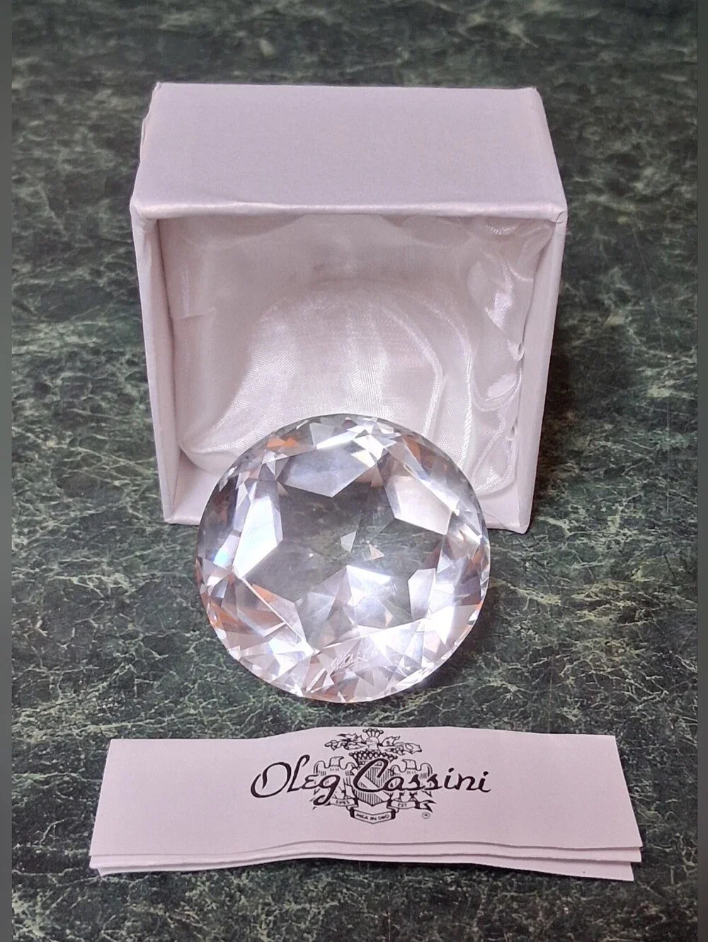 Oleg Cassini Clear Crystal Decorative Paperweight Round Diamond
